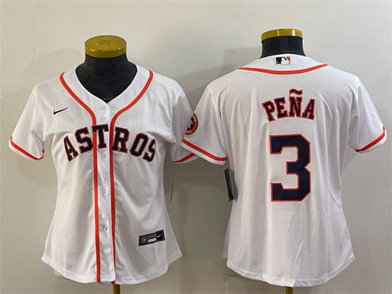 Women Houston Astros 3 Jeremy Pena White With Patch Cool Base St