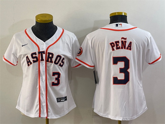 Women Houston Astros 3 Jeremy Pena White With Patch Cool Base Stitched Baseball Jersey 1