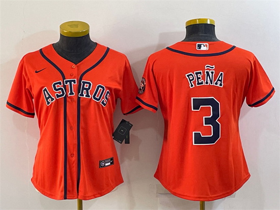 Women Houston Astros 3 Jeremy Pena Orange With Patch Cool Base Stitched Baseball Jersey