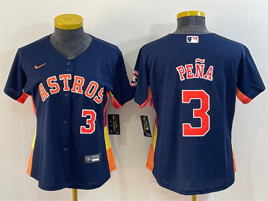 Women Houston Astros 3 Jeremy Pena Navy With Patch Cool Base Stitched Baseball Jersey