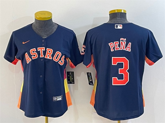 Women Houston Astros 3 Jeremy Pena Navy With Patch Cool Base Stitched Baseball Jersey 1