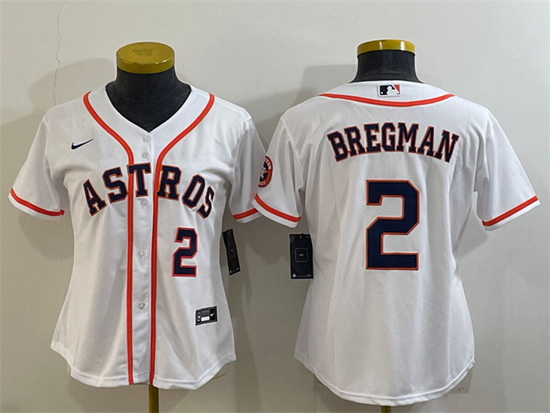 Women Houston Astros 2 Alex Bregman White With Patch Cool Base Stitched Baseball Jersey