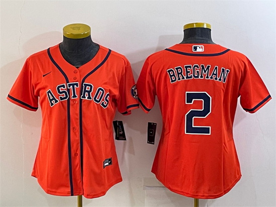 Women Houston Astros 2 Alex Bregman Orange With Patch Cool Base Stitched Baseball Jerseys