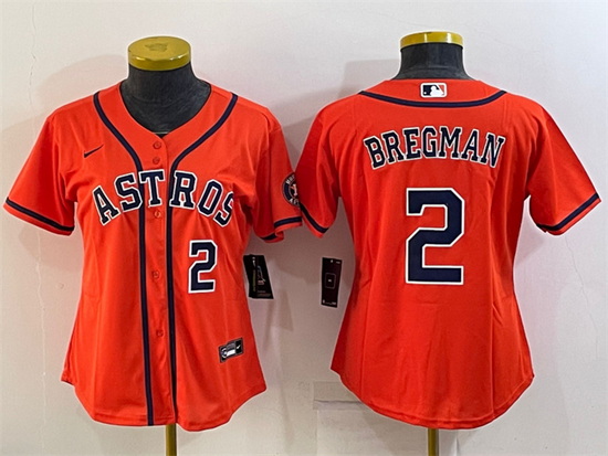 Women Houston Astros 2 Alex Bregman Orange With Patch Cool Base Stitched Baseball Jersey