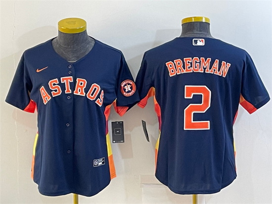 Women Houston Astros 2 Alex Bregman Navy With Patch Cool Base Stitched Baseball Jerseys