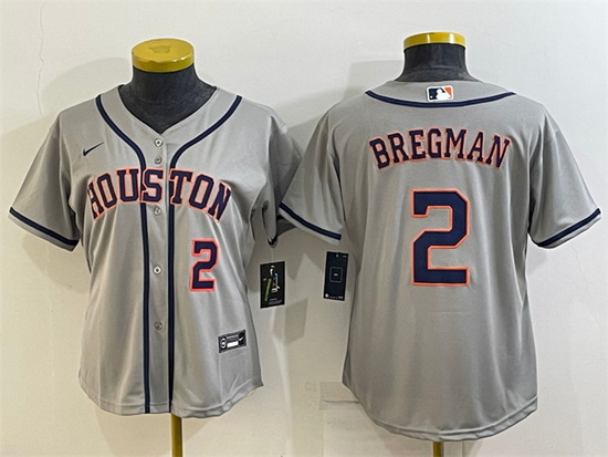 Women Houston Astros 2 Alex Bregman Gray Cool Base Stitched Baseball Jersey