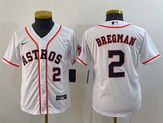 Youth Houston Astros 2 Alex Bregman White With Patch Cool Base Stitched Jersey