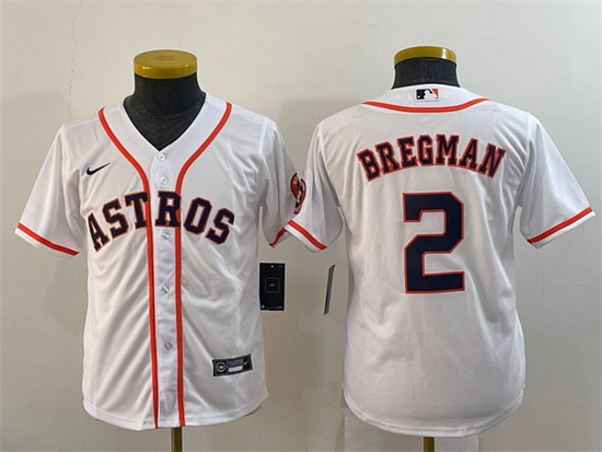 Youth Houston Astros 2 Alex Bregman White With Patch Cool Base Stitched Jerseys