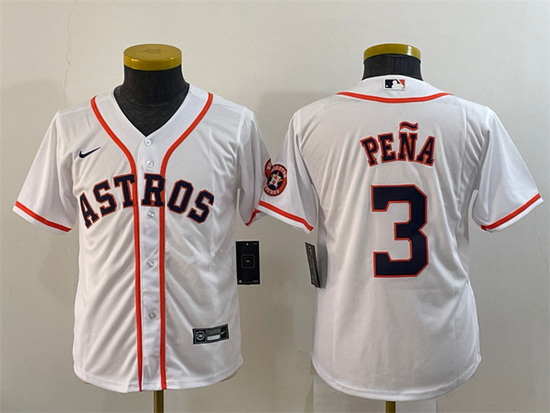 Youth Houston Astros 3 Jeremy Pena White With Patch Cool Base Stitched Jersey