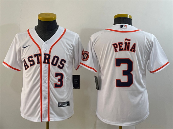 Youth Houston Astros 3 Jeremy Pena White With Patch Cool Base Stitched JerseyS