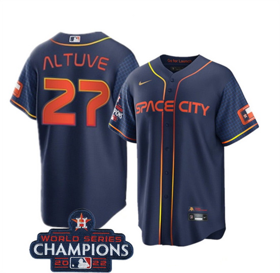 Youth Houston Astros 27 Jose Altuve Navy 2022 World Series Champions City Connect Stitched BaseballJ