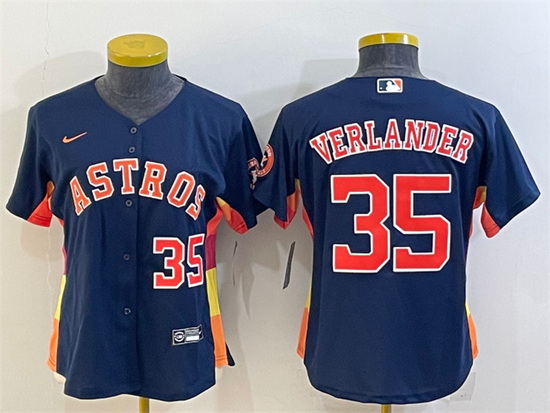 Youth Houston Astros 35 Justin Verlander Navy With Patch Cool Base Stitched Jersey