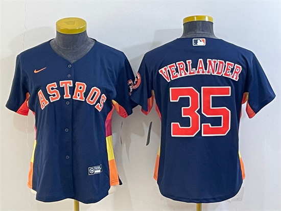 Youth Houston Astros 35 Justin Verlander Navy With Patch Cool Base Stitched Jerseys