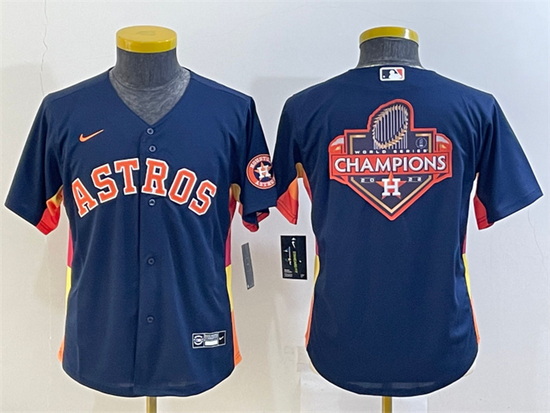 Youth Houston Astros Navy 2022 World Series Champions Team Big Logo With Patch Cool Base Stitched Je