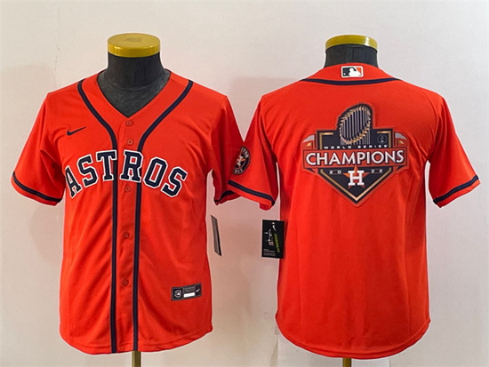 Youth Houston Astros Orange 2022 World Series Champions Team Big Logo With Patch Cool Base Stitched 