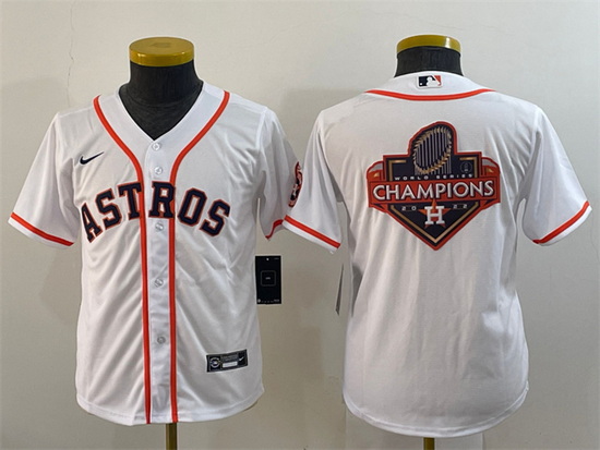 Youth Houston Astros White 2022 World Series Champions Team Big Logo With Patch Cool Base Stitched J