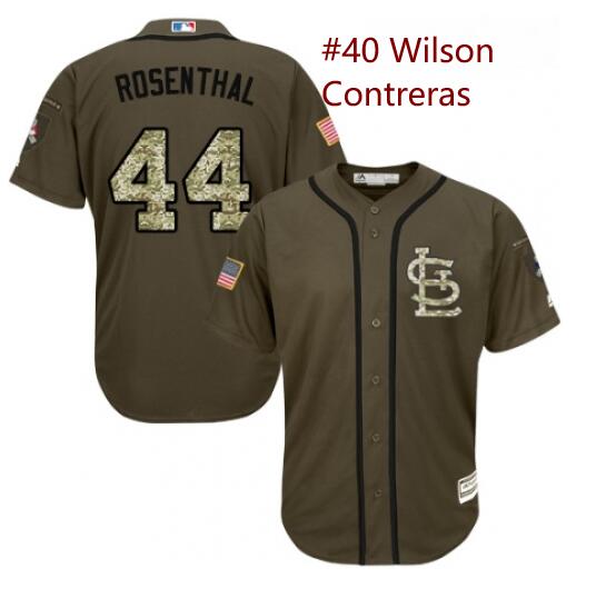 Youth Majestic St Louis Cardinals 40 Wilson Contreras Green Salute to Service MLB Jersey