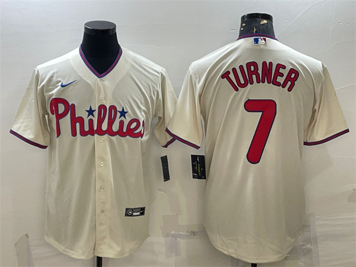 Men Philadelphia Phillies 7 Trea Turner Cream Cool Base Stitched Baseball Jersey