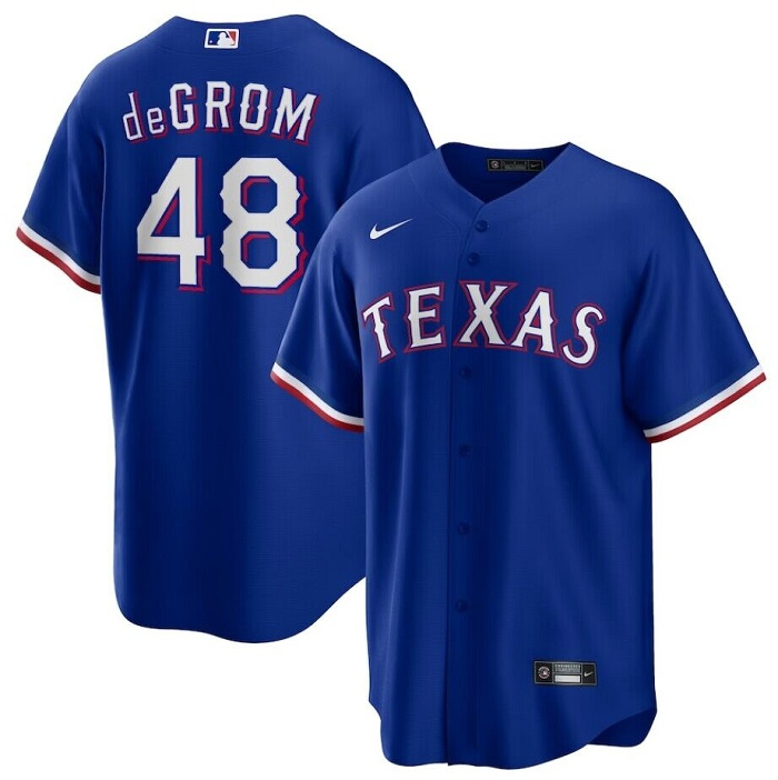 Men Texas Rangers 48 Jacob DeGrom Royal Cool Base Stitched Baseball Jersey