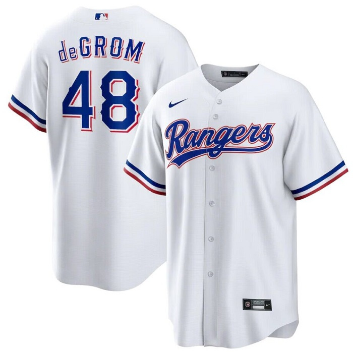 Men Texas Rangers 48 Jacob DeGrom White Cool Base Stitched Baseball Jersey