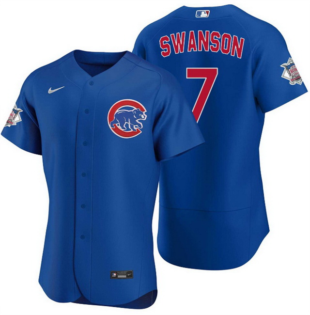 Men Chicago Cubs 7 Dansby Swanson Royal Flex Base Stitched Baseball Jersey