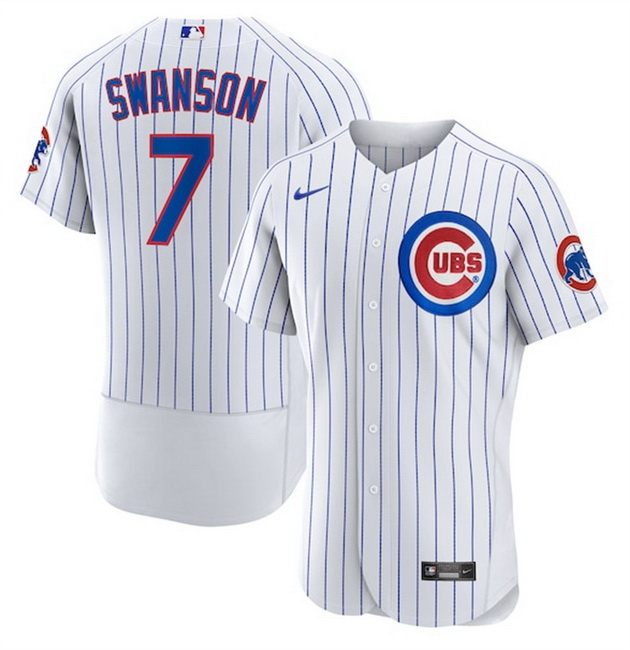 Men Chicago Cubs 7 Dansby Swanson White Stitched Baseball Jersey