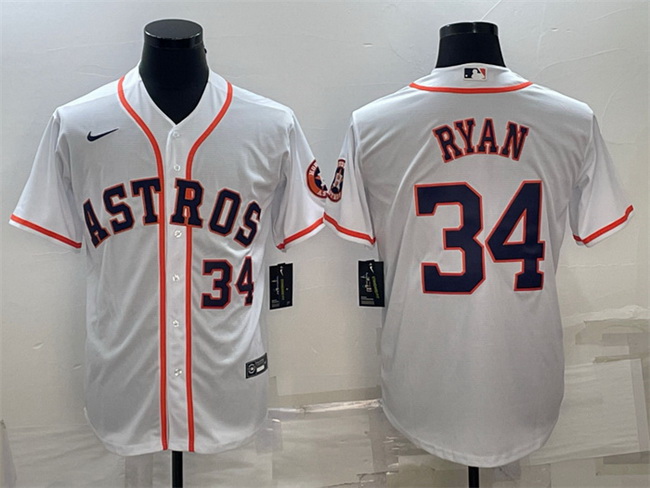 Men Houston Astros 34 Nolan Ryan White With Patch Cool Base Stitched Jersey