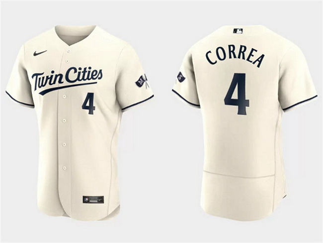 Men Minnesota Twins 4 Carlos Correa Cream Flex Base Stitched Baseball Jersey