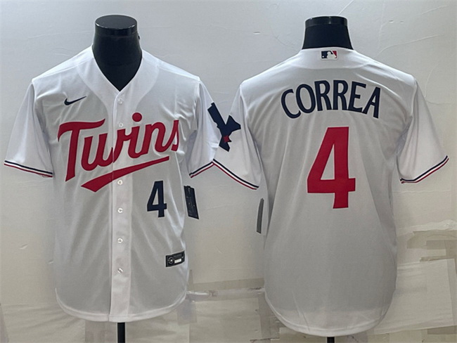 Men Minnesota Twins 4 Carlos Correa White Cool Base Stitched Jersey