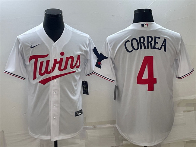 Men Minnesota Twins 4 Carlos Correa White Cool Base Stitched Jerseys