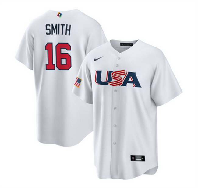 Men USA Baseball 16 Will Smith 2023 White World Baseball Classic Replica Stitched Jersey