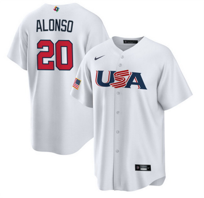 Men USA Baseball 20 Pete Alonso 2023 White World Baseball Classic Replica Stitched Jersey