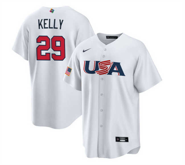 Men USA Baseball 29 Joe Kelly 2023 White World Baseball Classic Replica Stitched Jersey