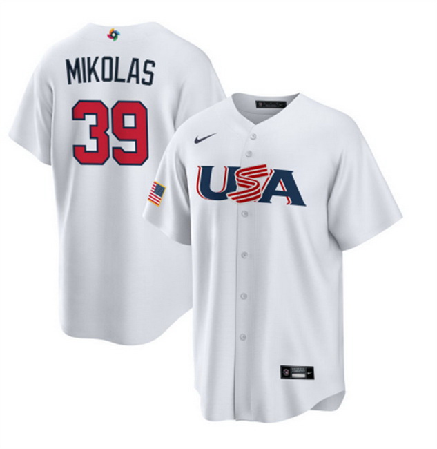 Men USA Baseball 39 Miles Mikolas 2023 White World Baseball Classic Replica Stitched Jersey