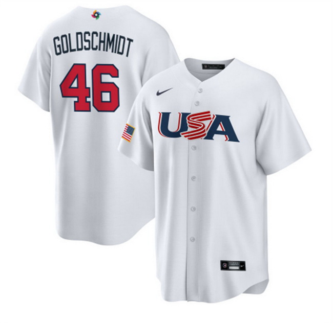 Men USA Baseball 46 Paul Goldschmidt 2023 White World Baseball Classic Replica Stitched Jersey