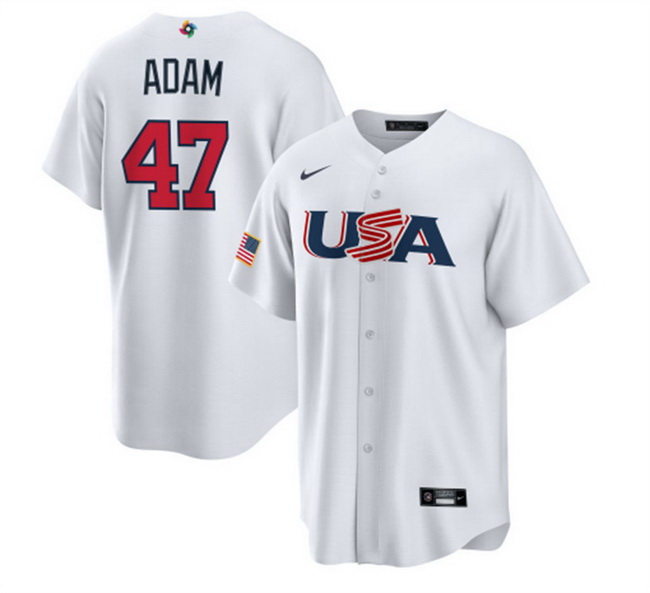 Men USA Baseball 47 Jason Adam 2023 White World Baseball Classic Replica Stitched Jersey