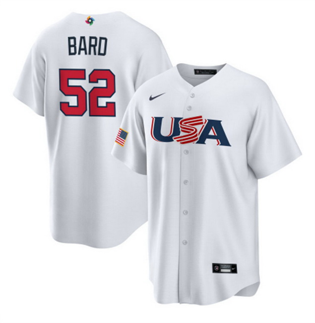 Men USA Baseball 52 Daniel Bard 2023 White World Baseball Classic Replica Stitched Jersey