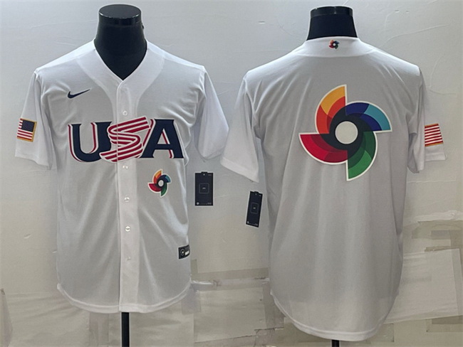 Men USA Baseball 2023 White World Baseball Big Logo Classic Replica Stitched Jersey