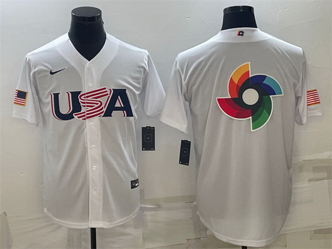 Men USA Baseball 2023 White World Baseball Big Logo Classic Replica Stitched Jerseys