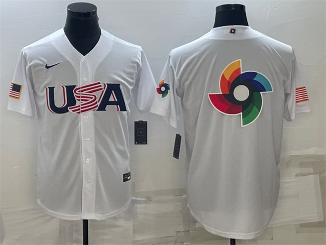 Men USA Baseball 2023 White World Baseball Big Logo With Patch Classic Replica Stitched Jerseys