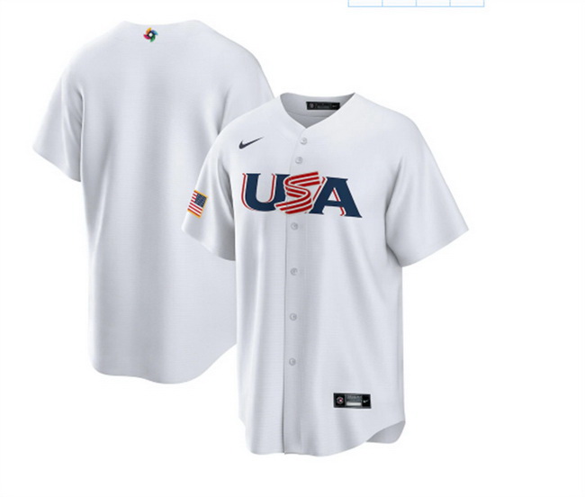 Men USA Baseball Blank 2023 White World Baseball Classic Replica Stitched Jersey