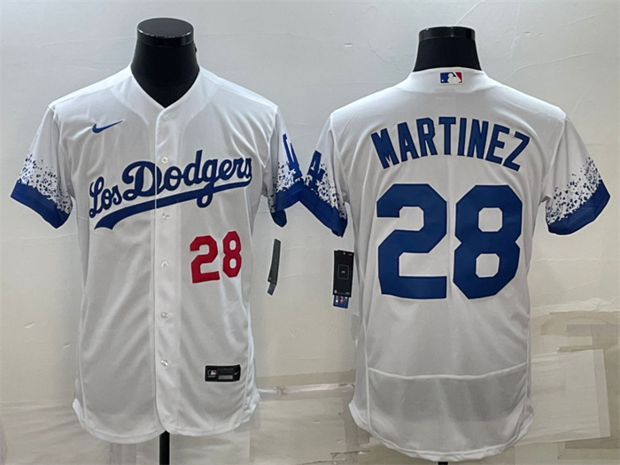 Men Los Angeles Dodgers 28 J D  Martinez White City Connect Flex Base Stitched Baseball Jersey