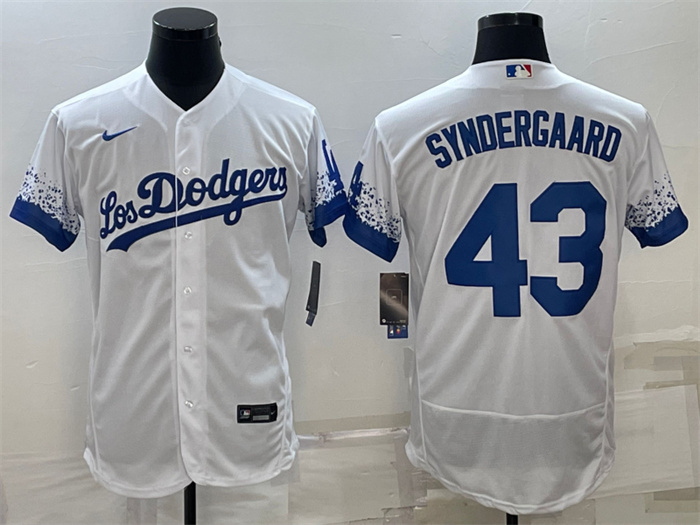 Men Los Angeles Dodgers 43 Noah Syndergaard White City Connect Flex Base Stitched Baseball Jersey