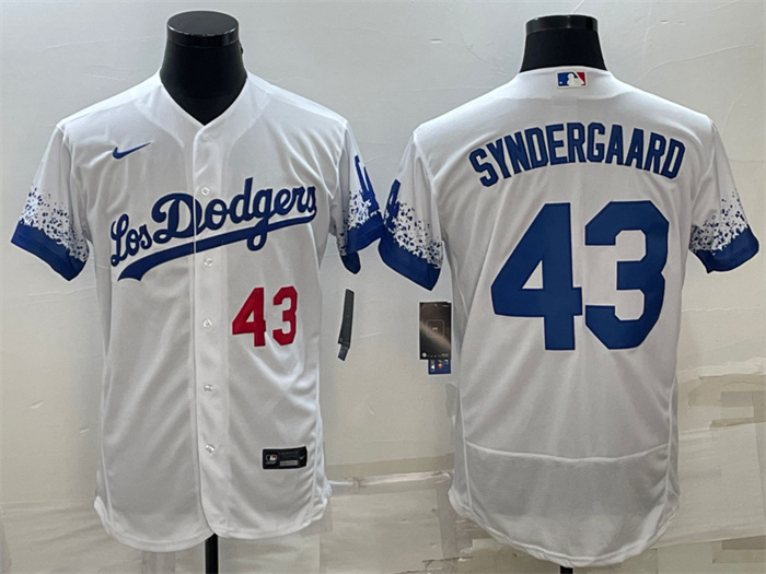 Men Los Angeles Dodgers 43 Noah Syndergaard White City Connect Flex Base Stitched Baseball JerseyS