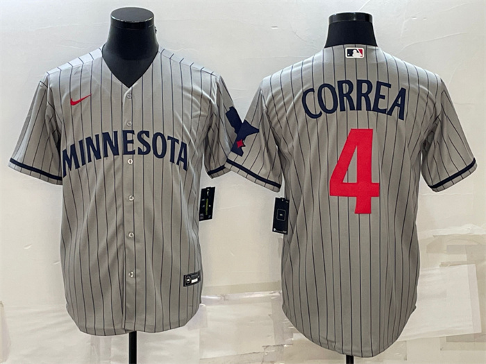 Men Minnesota Twins 4 Carlos Correa 2023 Grey Home Team Cool Base Stitched Jersey