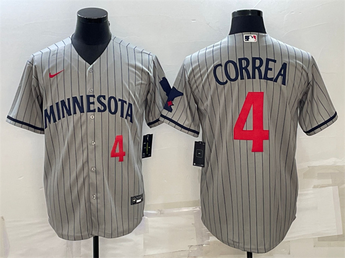 Men Minnesota Twins 4 Carlos Correa 2023 Grey Home Team Cool Base Stitched JerseyS