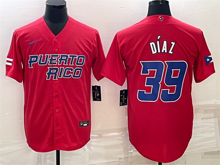 Men Puerto Rico Baseball 39 Edwin D EDaz 2023 Red World Baseball Classic Replica Stitched Jersey