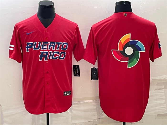 Men Puerto Rico Baseball 2023 Red World Baseball Big Logo Classic Replica Stitched Jersey