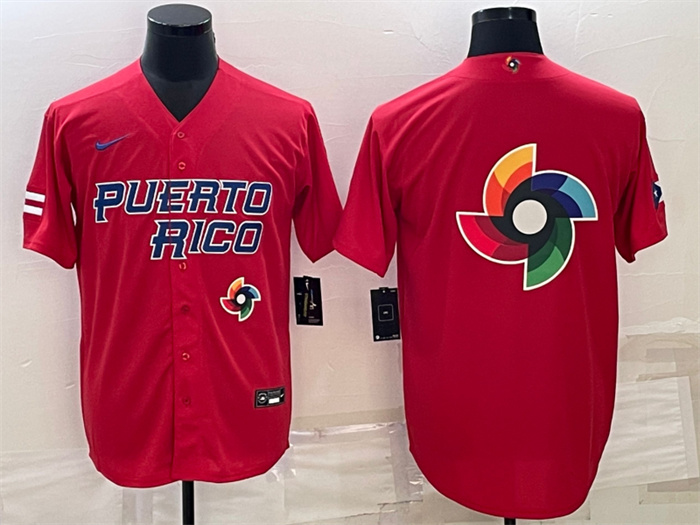 Men Puerto Rico Baseball 2023 Red World Baseball Big Logo Classic Replica Stitched Jerseys