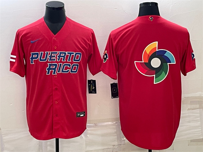 Men Puerto Rico Baseball 2023 Red World Baseball Big Logo With Patch Classic Replica Stitched Jersey